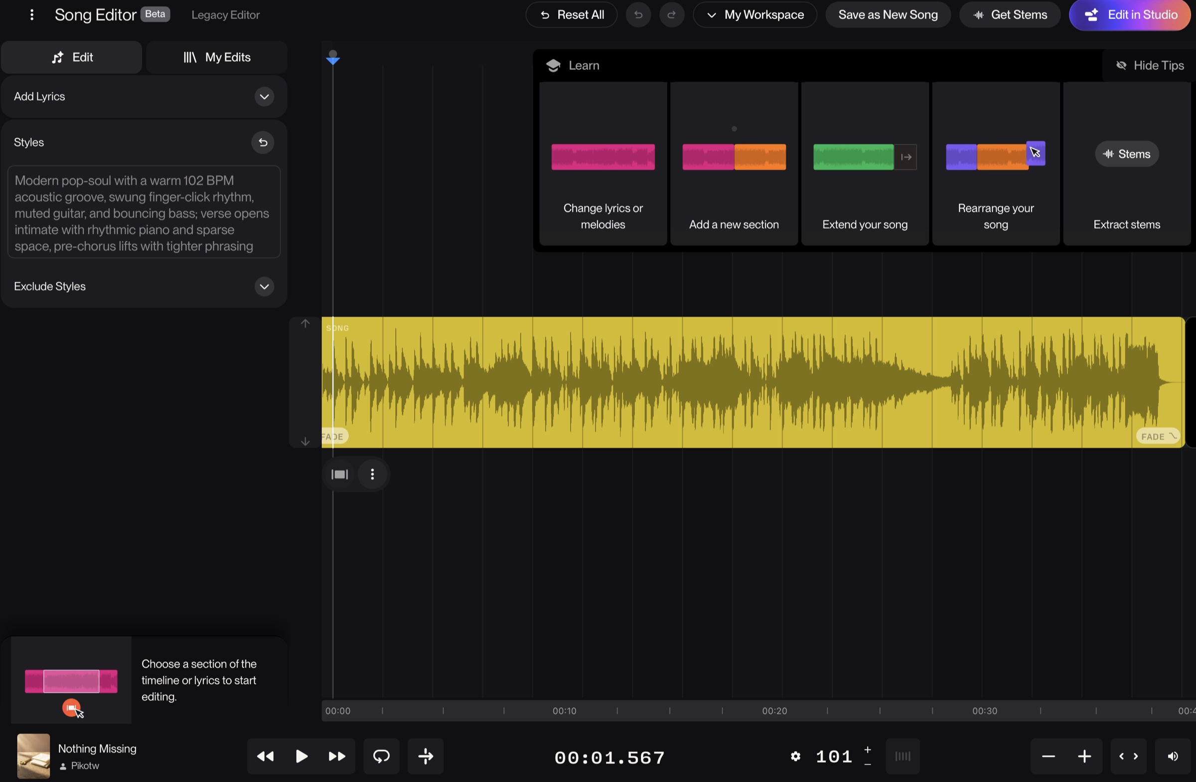 Song production session in progress
